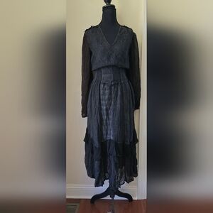 Black Tiered Maxi Dress with Sheer Sleeves